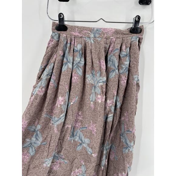 Ms Interpret Vintage Skirt Womens XS Pink Blue Floral Midi Pleated Pockets Zip - Picture 5 of 13